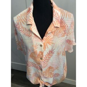 Lauren Conrad LC Tropical Floral Button up blouse tie front short sleeves XL